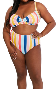 Marina West Twist Front Bikini Bottom - MultiStripe