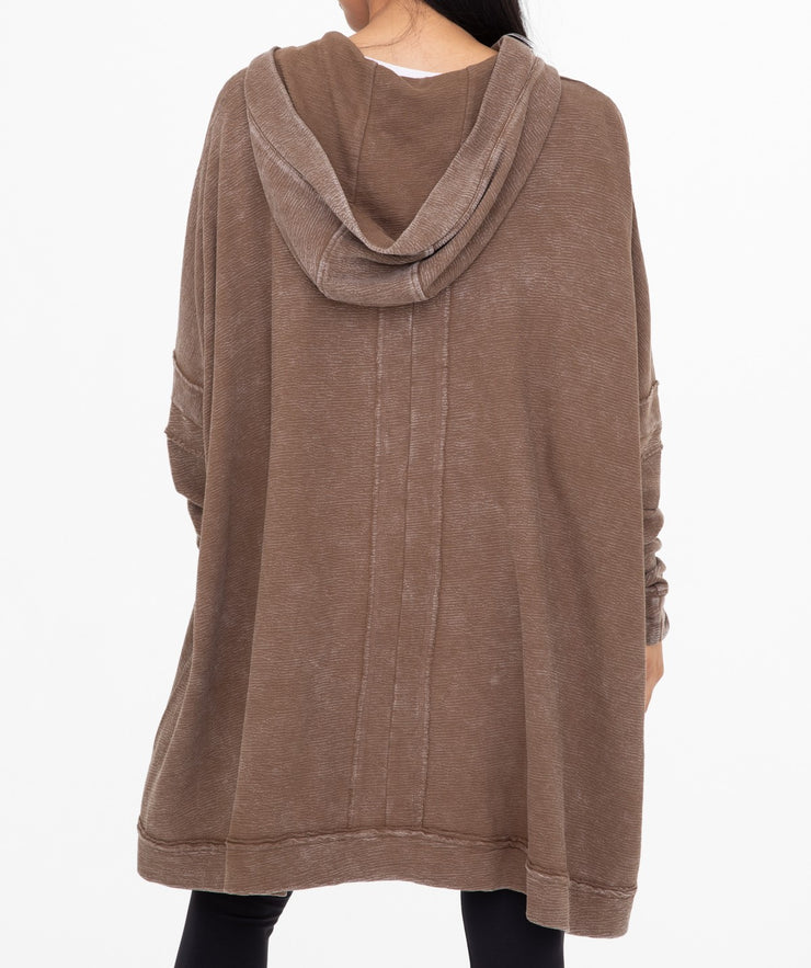 Oversized Cotton Poncho with Hood