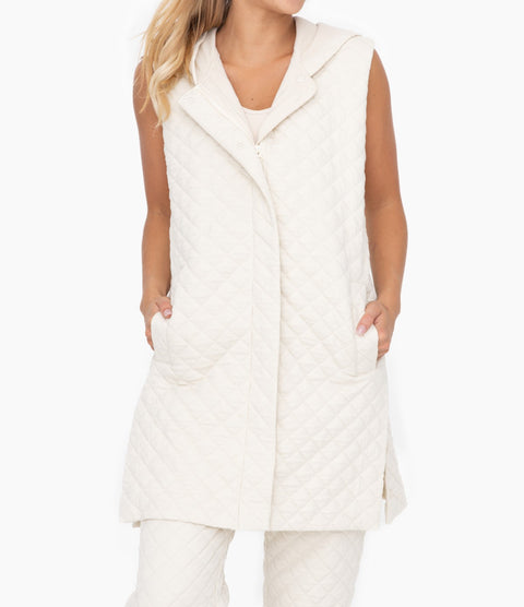 Longline Quilted Cotton Blend Vest