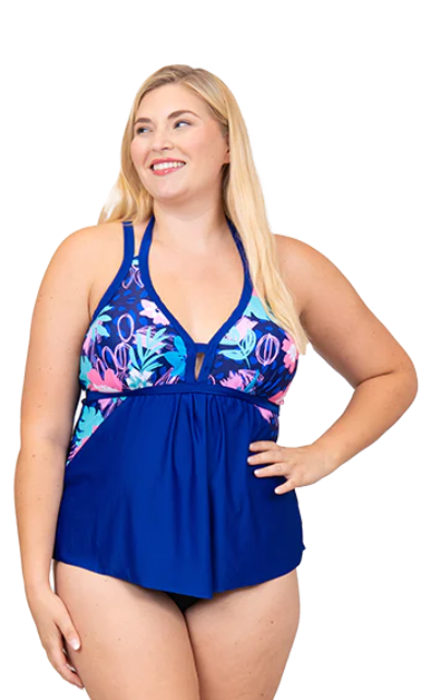 Fashion World Blue Floral Double Strap Tankini Top