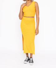 RIBBED HIGH WAISTED MIDI SKIRT