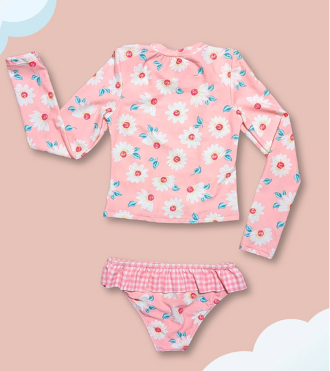 Kids Pink Long Sleeve Two Piece Ruffled