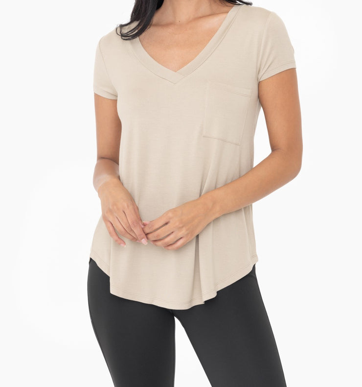 Longline Deep V-Neck Pocket Shirt