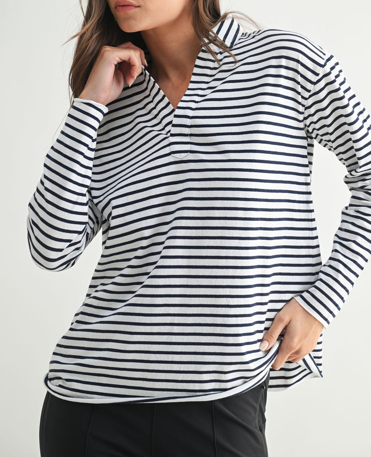 Coastal Cotton Striped Henley Tee