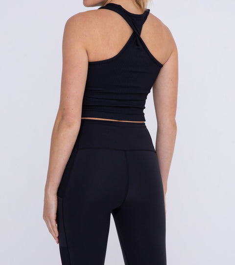 Ribbed Twisted Racerback Active Cropped Tank Top