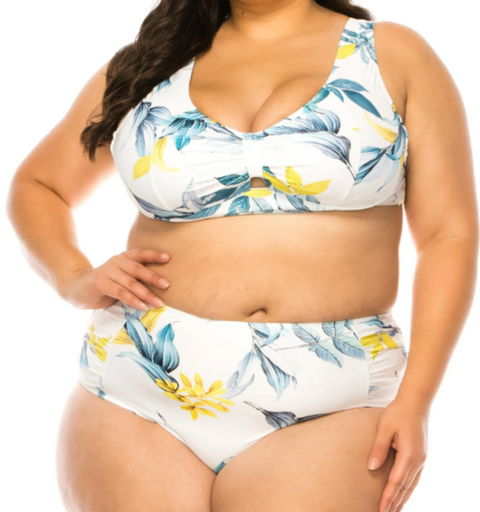 Plus Size Floral High Waist Bikini Bottom