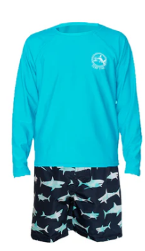 iXtreme Toddlers Shark Print Swim Trunk and Rash Guard Set