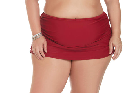 Sun and Sea Solid Red Side Shirring Swim Skirt