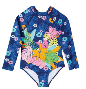 Toddler Cheetah Forest Print One-Piece Rash Guard Swimsuit