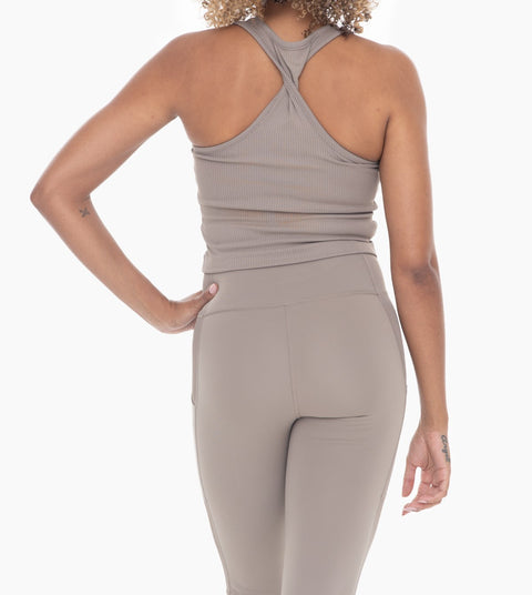 Ribbed Twisted Racerback Active Cropped Tank Top