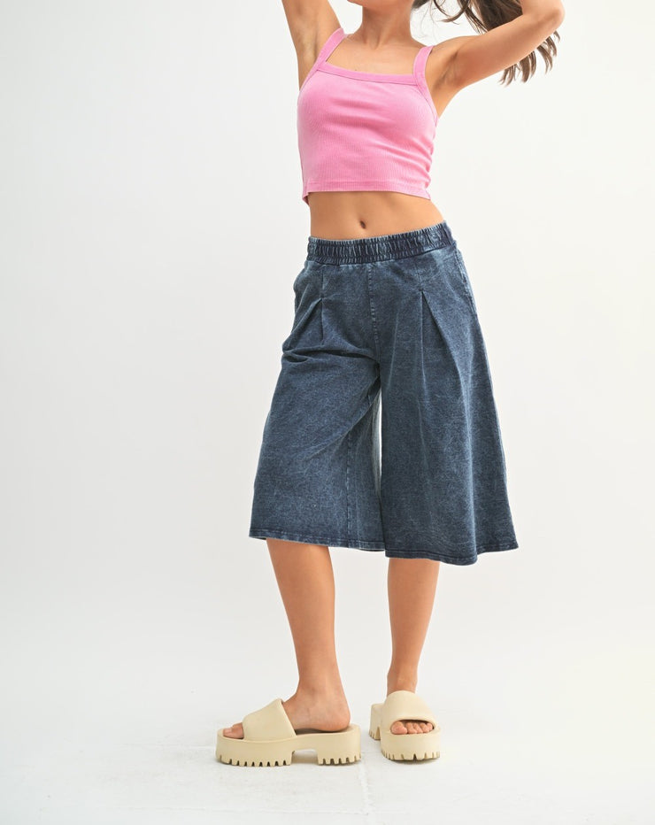 Mineral Wash Pleated Culottes