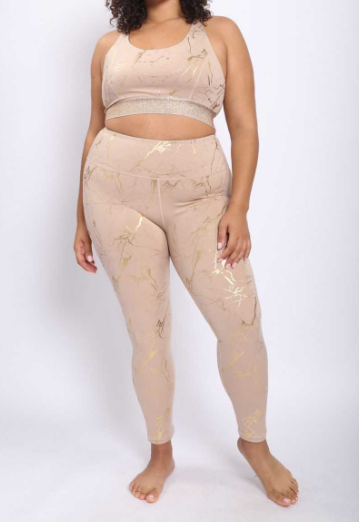 Nude Copper Marble Foil Print Highwaist Leggings