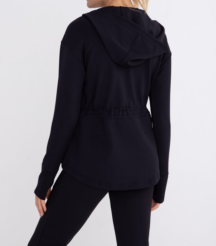 Jacquard Ribbed Hooded Jacket with Thumbholes