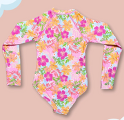 Kid's Zipper Long Sleeve Floral Print One Piece