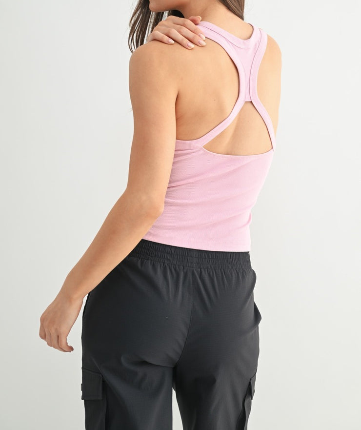 Cutout Keyhole Ribbed Racerback Tank Top
