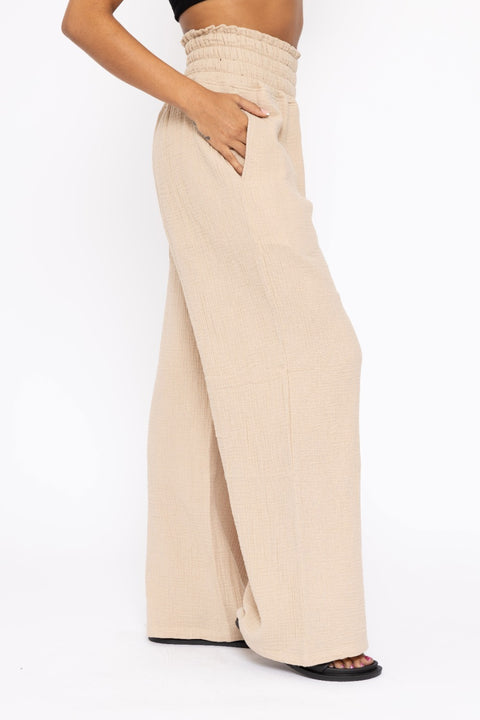 Cotton Gauze Wide Leg Pant