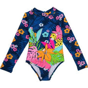 Toddler Cheetah Forest Print One-Piece Rash Guard Swimsuit