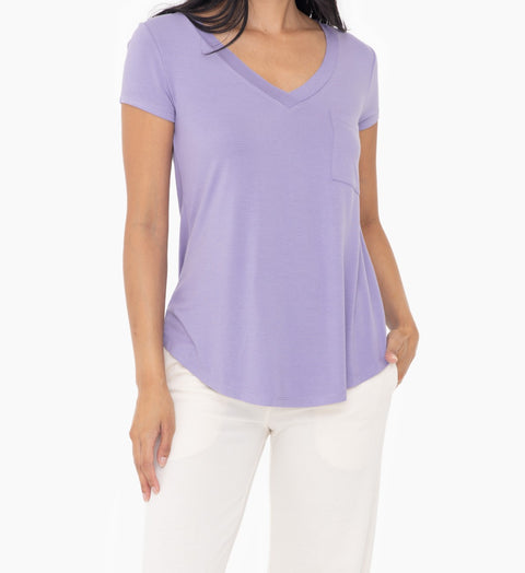 Longline Deep V-Neck Pocket Shirt