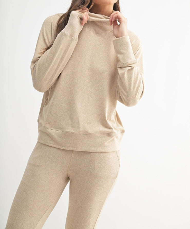 Brushed Hacci Cowl Neck Pullover