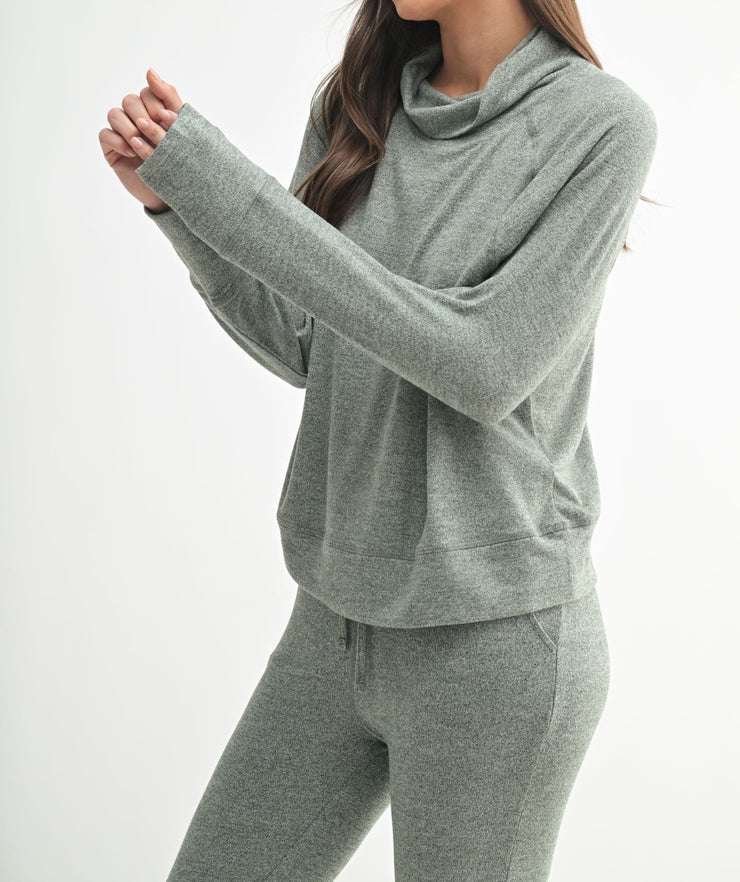 Brushed Hacci Cowl Neck Pullover