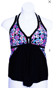 Pink Floral Plus Size Double Strap Tankini Top