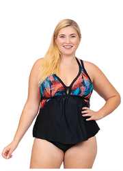 Tropical Double Strap Plus Size Tankini Top