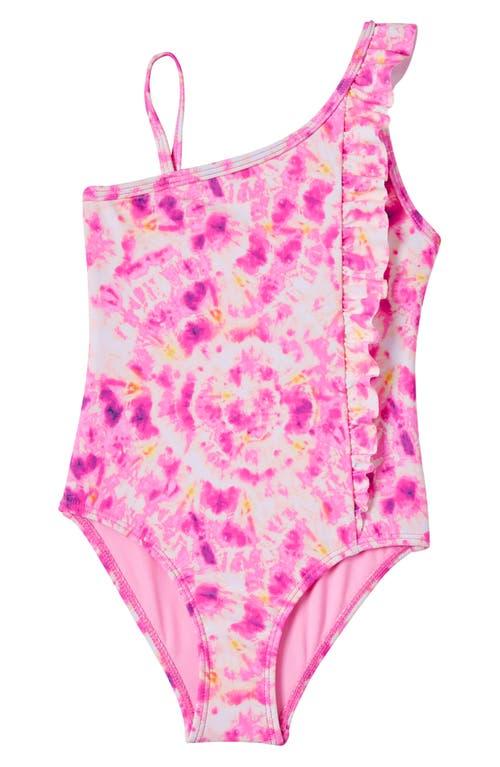 Kensie Girl Kids' Tie Dye One-Shoulder One-Piece Swimsuit in Pink