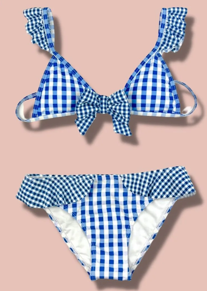 Kids Blue Checker Box Ruffle Two Piece