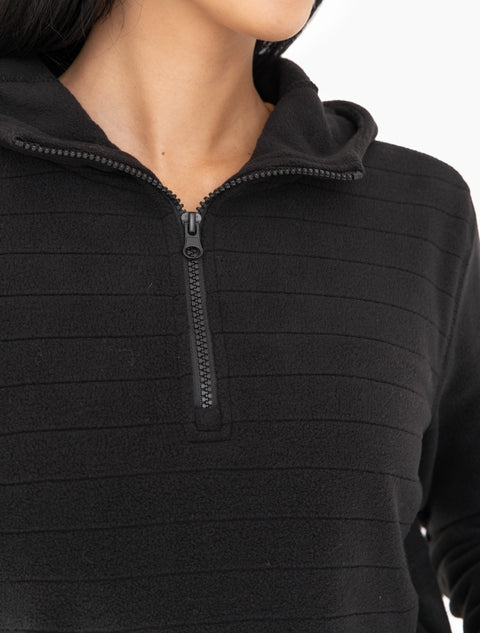 Stripe Jacquard Hooded Fleece Pullover