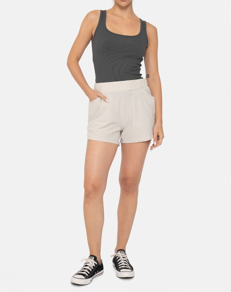 Athleisure Shorts with Curved Hemline