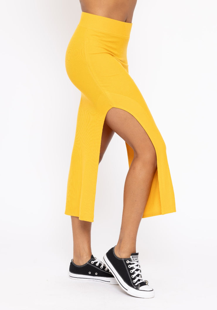 RIBBED HIGH WAISTED MIDI SKIRT