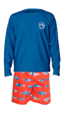 iXtreme Toddlers Shark Print Swim Trunk and Rash Guard Set