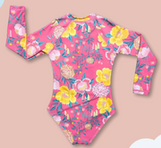 Kids Fuchsia One Piece Long Sleeve Floral Swimsuit