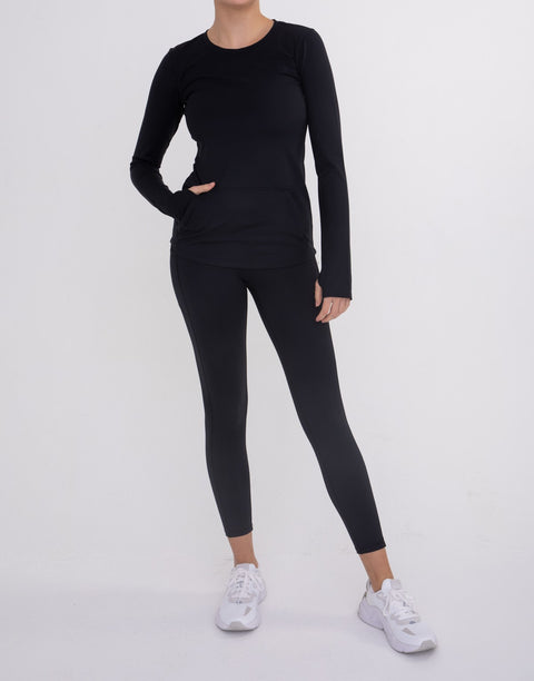 Brushed Interior Long Sleeve Active Top with Thumbholes