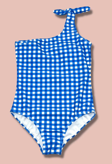 Kids One Piece Blue Checker Swimwear