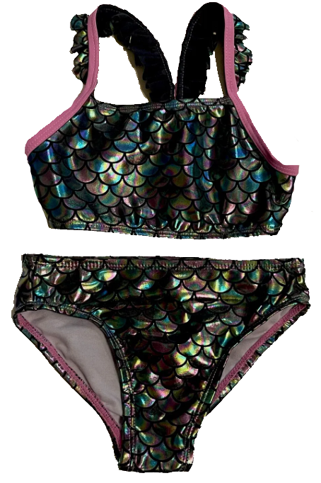 Shelloha Girls Lilac Mermaid Metallic Iridescent Scalloped 2pc Bikini