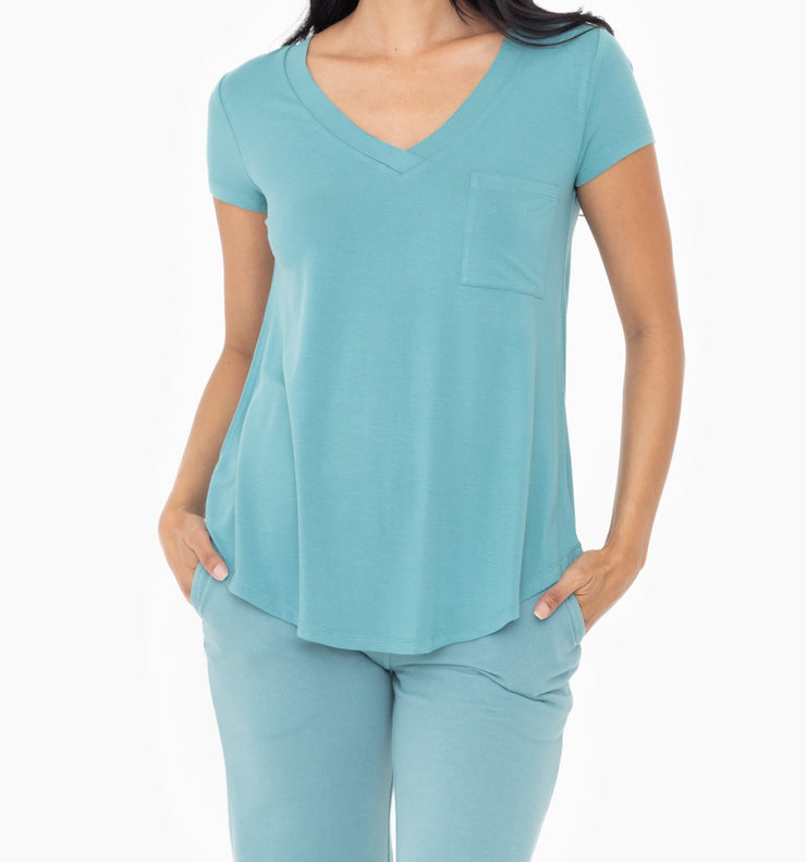 Longline Deep V-Neck Pocket Shirt